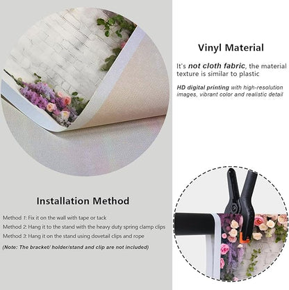 YongFoto Retro White Brick Wall Floral Arch Backdrop 8x6.5ft Rose Flowers Vine Leaves Photography Background Birthday Bridal Shower Wedding Party Banner Room Decor Portraits Photoshoot Wallpaper