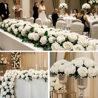 Auihiay 60PCS Artificial Roses Bulk, White Velvet Silk Fake Roses, Realistic White Flowers for Wedding Centerpieces, Bridal Bouquets, Home Decor, Baby Shower, Valentine's Day Party Decorations