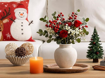 Ceramic Flower Vase, 6.7 Inch White Flower Vase Rustic Farmhouse Decorative Vase Floral Pottery Vases for Home Decor Table Living Room Entryway Mantel Bookshelf Bedroom Bathroom Kitchen - White