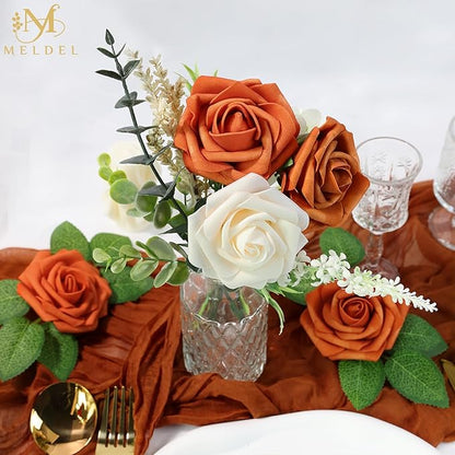 Meldel Artificial Flowers 50pcs Real Looking Orange Foam Fake Roses with Stems for DIY Wedding Bouquets Bridal Shower Centerpieces Floral Arrangements Home Decorations Bulk Rose