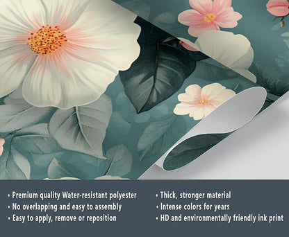 Vintage Hibiscus Flower Wall Mural, Romantic Floral 3D Wall Murals, Botanical Bloom Design Wallpaper Mural, for Living Room Bedroom Large Wallpaper Indoor Decor 157.5" W x110.3 H