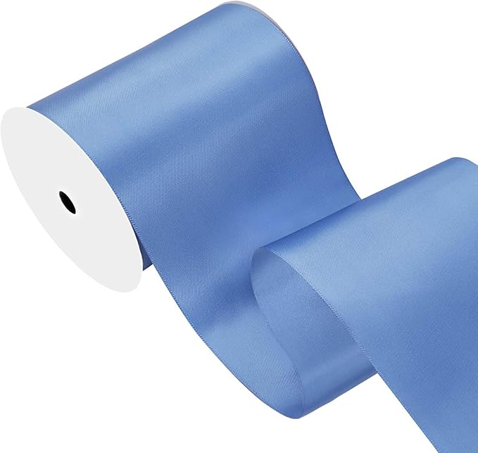 Smoke Blue Satin Ribbon 4 inch X 15 Yards Polyester Ribbon for Gift Wrapping Very Suitable for Weddings Party Hair Bow Invitation Decorations and More