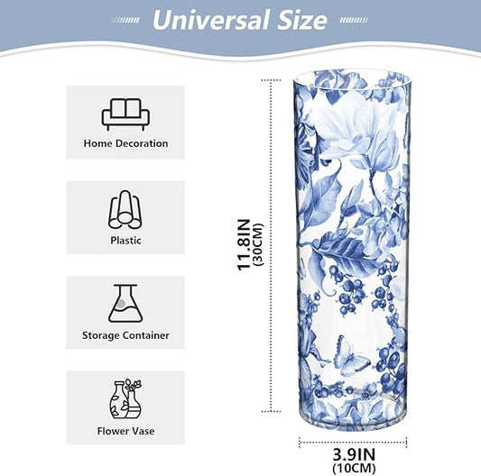 Vase Plastic Vase Elegant Cylinder Flower Vase Shatterproof Decorative Centerpiece for Home Table Office Weddings Events (11.8 x 3.9 in)