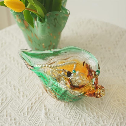 9inch Blown Glass Shell Vase,Handmade Seashell Potpourri Holder Art Glass Conch Seashell Figurine Collectibles Unique Conch Bowl for Home Decor Gift,Colorful