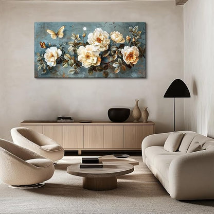 PHAOHUAXM Canvas Wall Decor For Bedroom Wall Art For Living Room Office Decor Abstract White Flower Wall Paintings Pictures Modern Artwork Posters Restaurant kitchen Home Decor Aesthetic 20"x40"