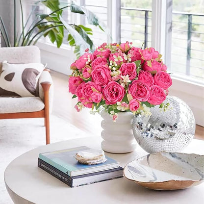 ASTRYAS 8Pcs Artificial Flowers Fake Peonies Silk Peony Bouquet Faux Flowers Bulk Arrangements for Decoration Vase Florals Arrangements Wedding Home Party Table Hot Pink