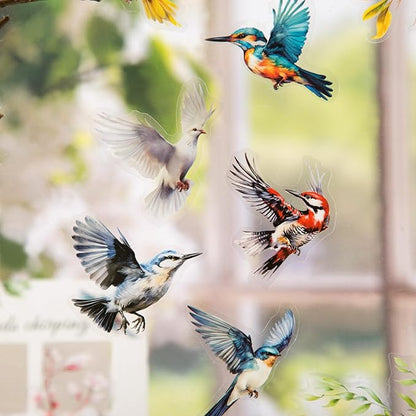 TIAMECH Flowers Birds Sing PET Stickers - 120 Pcs Feather Blossom Branch & Sparrow Pigeon Song Design, Waterproof Sticker for Journaling & Scrapbooking, Junk Journal Supplies, Ephemera & DIY Crafts