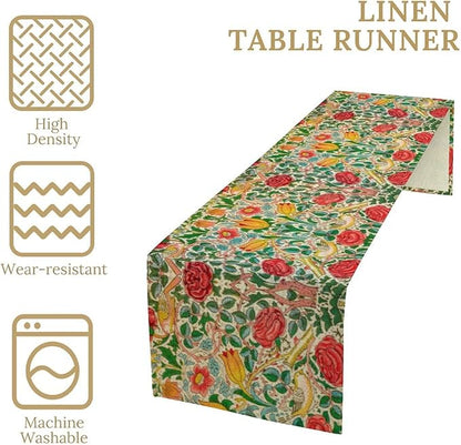 William Morris Original Design Red Rose Table Runner Vintage Floral Table Runner for Dining Table Decor 13 x 90 Inch