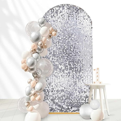 Fanqisi Silver Payette Sequin Arch Covers: 6.6FT Arch Backdrop Cover Gold Sparkly Backdrop Cover for Party Bridal Shower Decor