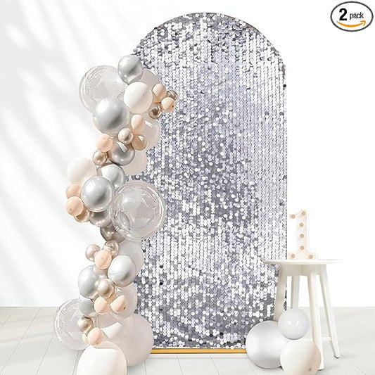 6FT Sequin Arch Backdrop Cover: Silver Big Payette Arch Covers Shimmer Fabirc Backdrop Covers for Party Christmas Deocr