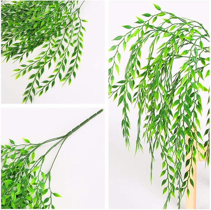 PASYOU Artificial Willow, Plastic Plants Greenery Leaves Fake Hanging Vine Faux Ivy for Home Indoor Outdoor Garden Door Wall DIY Basket Planter Filler Wedding Party Decoration UV Resistant - 8 Pack