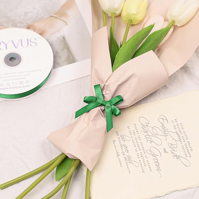 Green Satin Ribbon, Double Faced 3/8 Inch X 50 Yards Green Ribbon, Premium Satin Ribbon for Gift Wrapping, Crafts, Hair Bow Making, Sewing, Flower Bouquet, Wedding Party Decor