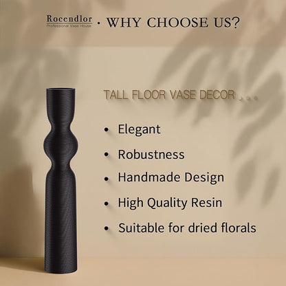 Black Floor Vase, 23.62'' Tall Vases, Ideal for Dried Flowers/Standalone Home Decor, Modern Curved Silhouette for Living Room/Entryway, Resin Tall Floor Vase