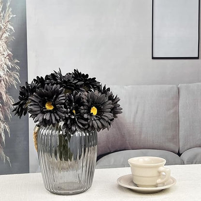TOPIA Artificial African Daisies Flowers African Daisy Silk Flowers Artificial Gerbera Daisies Pack of 10 (Black)