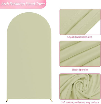 Wokceer 6.6FT Wedding Arch Cover Spandex Fitted Wedding Arch Stand Covers Round Top Chiara Arch Backdrop Cover for Birthday Party Ceremony Banquet Decoration Sage Green