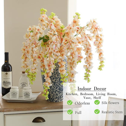 Dailisen 3 Strands 40'' Silk Amber Wisteria Artificial Flowers, Fake Wisteria Floral Hanging Plant Garland, for Home Decor, Party, Floor Vase, Balcony, Wedding Arrangement Decoration (Amber)