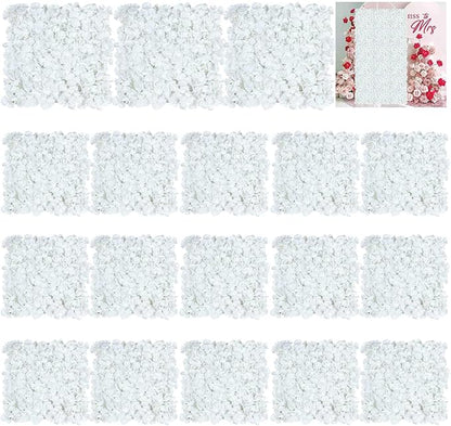 Flower Wall Panels White Backdrop: Artificial Flower Wall Backdrop 3.75ft x 7.5ft Hydrangea Floral Wall for Wedding Party Decoration (18 Pcs 15 x 15 Inch)