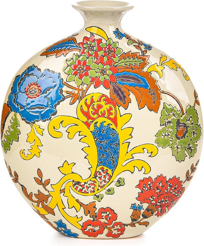 Sungmor High-Class Enamel Painted Porcelain Vase, Traditional Hand-Carved Overglaze Color Ceramic Vase for Fresh Flowers Dried Plants Arrangement, Decorative Vase for Centerpieces, Shelf, Living Room