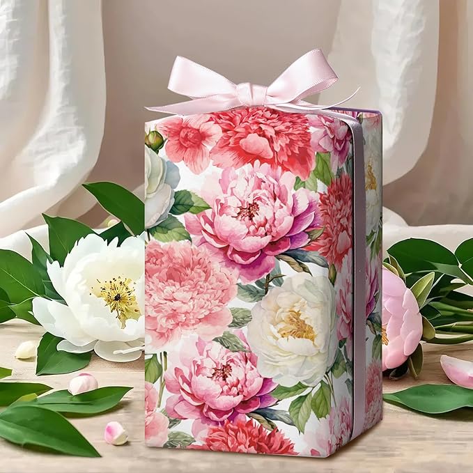 WRAPAHOLIC Floral Wrapping Paper Roll - Mini Roll - 17 Inch x 33 Feet - Red Pink Flower Wrapping Paper Perfect for Girls Women Birthday, Wedding, Bridal Shower