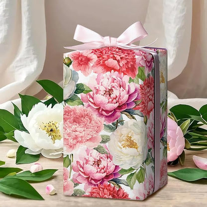 WRAPAHOLIC Floral Wrapping Paper Roll - Mini Roll - 17 Inch x 33 Feet - Red Pink Flower Wrapping Paper Perfect for Girls Women Birthday, Wedding, Bridal Shower
