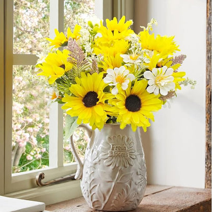 5 Bunches Artificial Sunflowers Bouquets, Fake Silk Sunflower with Faux Daisy Wildflowers Plants for Home Decor Indoor Floral Arrangements Table Centerpiece Bridal Wedding Decor (Yellow)