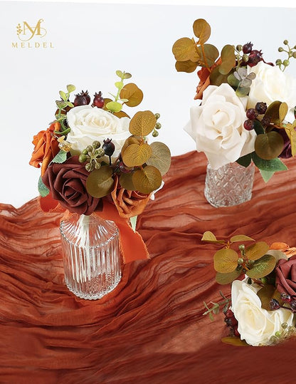Meldel Burnt Orange Wedding Bouquet Centerpieces Flowers Mini Bridesmaid Bouquets Set of 6 Terracotta Table Decor Pre-Made Small Floral Fall Wedding Decorations