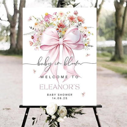 Personalized Pink Bow Baby Shower Welcome Sign, Custom Minimalist Bow Baby Girl Party Sign, Baby's Shower Gifts, Birthday Gifts, Gender Reveal Decorations, Newborn Announcement Party Supplies - 11
