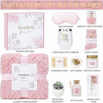 Get Well Gifts for Women Self Care Gifts Basket - Relaxing Spa Care Package After Surgery Thinking of You Birthday Gift - Feel Better Sympathy Gift Set for Her Mom Sister Friend Wife (Pink)