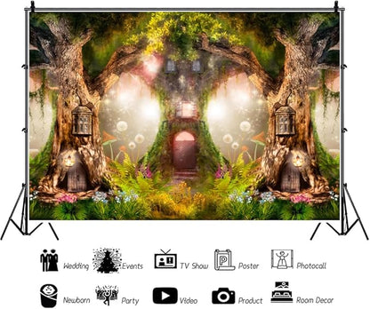 Leowefowa 10x7FT Enchanted Garden Backdrop Magic Tree House Fairy Tale Wonderland Woodland Background Wedding Baby Shower Birthday Party Banner Cake Smash Decors Studio Portrait Photobooth Shoot Props