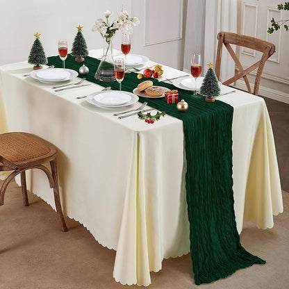 Emerald Green Christmas Cheesecloth Table Runner 10FT Long Boho Gauze Table Runner Rustic Sheer Runner for Wedding Bridal Baby Shower Birthday Party Table Decor Home Christmas Decorations（6 Pack）