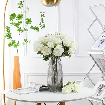 Tifuly White Roses Artificial Flowers - 12 pcs Realistic Long Stem Fake Roses Mashup Style Silk Roses for DIY Bouquets Wedding Centerpieces Arrangements Home Party Decor