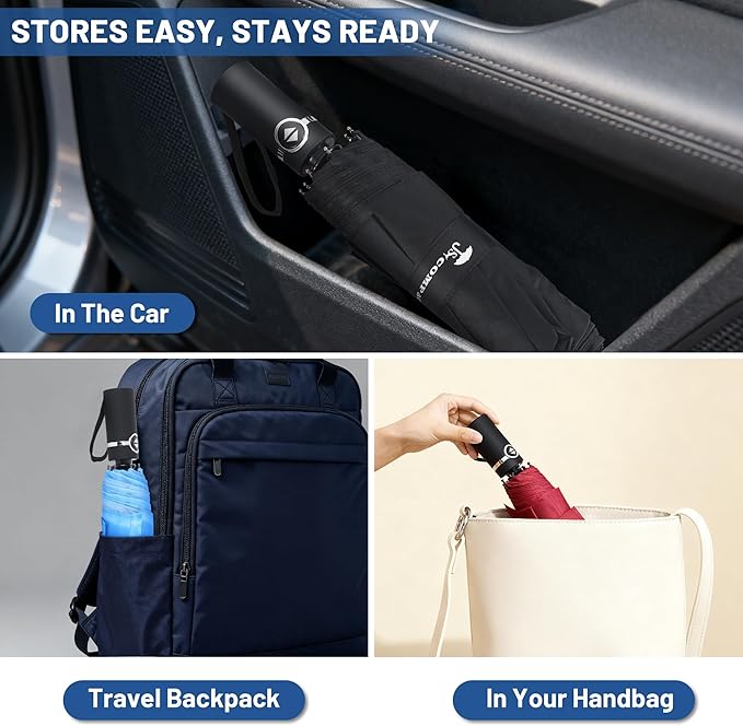 SY COMPACT Travel Umbrella - Windproof Automatic Compact Umbrella, Lightweight Waterproof Design for Backpack, Car & Purse