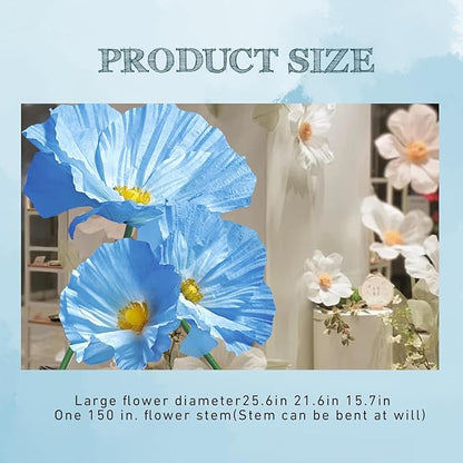 Wedding Reception Decor Giant Artificial Flowers - Large Flower Realistic Paper Flowers for Wedding Ceremony Arch Party Garden Home Decor Indoor Decorations 3 Pack (Blue)