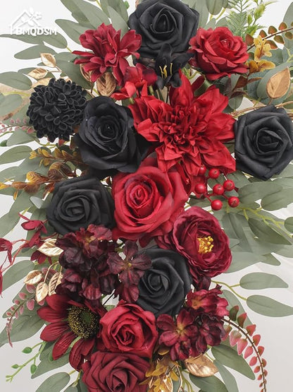 Artificial Flowers Wedding Arch Decor Arch Flowers (Set of 2) for Wedding Welcome Sign and Backdrop Decoration (Vintage red)