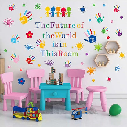 Inspirational Wall Decals for Kids Motivational Classroom Decor with Removable Quotes The Future of The World is in This Room Peel and Stick Wall Stickers Bedroom Nursery School Playroom