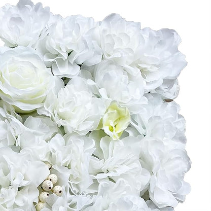 12pcs 24" x 16" Artificial Flower Wall Panel Background,3D White Plastic Hydrangea Rose Flowers Wall Backdrop for Wedding Party Event Photo Backdrop Wall Decor (White)