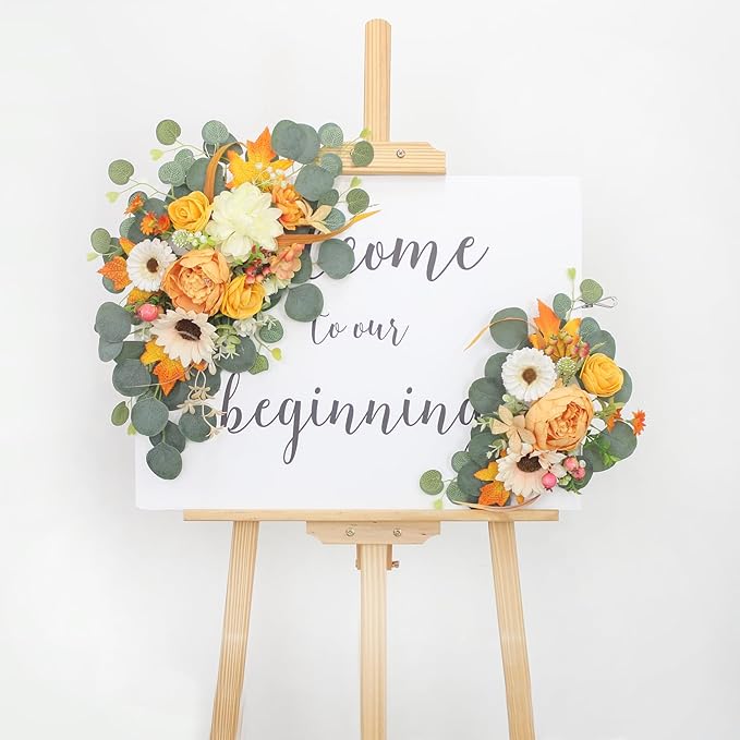 2pcs Wedding Arch Flowers,Wedding Welcome Sign,centerpieces for Tables,Reception Backdrop Table Decorations Welcome Sign (Dark Orange)