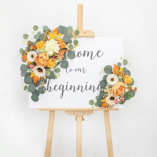 2pcs Wedding Arch Flowers,Wedding Welcome Sign,centerpieces for Tables,Reception Backdrop Table Decorations Welcome Sign (Dark Orange)