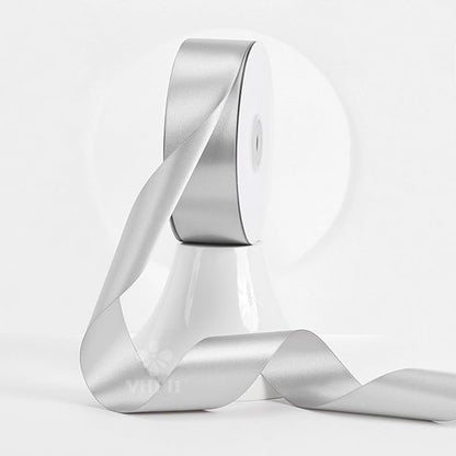 MEEDEE Silver Satin Ribbon 1-1/2 Inch Silver Ribbon Lux Double Faced Satin Ribbons by 50 Yards Polyester Satin Ribbons for Crafts, DIY Crafts, Weddings, Flower Bouquet, Holiday Decorating