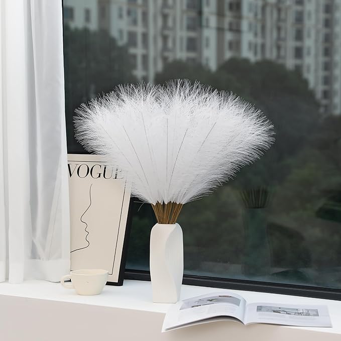 30pcs White Pampas Grass - 24 Inch Faux Pampas Grass Decor, Artificial Tall Pampas Grass for Wedding Flower Arrangement, Party Decorations, Christmas and Home Decor (White)