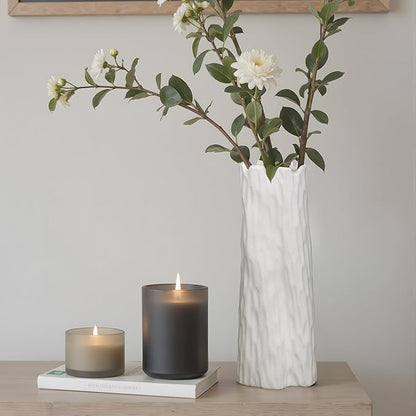 10.7 Inch White Ceramic Vase, Organic Nature Shape, OOSTONEE Boho Nordic Modern Style White Flower Vase, Shelf, Home, Living Room, Coffee Table Centerpiece, Ceramic vases for Home Decor