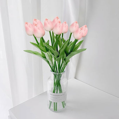 20 Pcs Tulips Artificial Flowers 13" Pink Faux Flowers Real Touch PU Fake Tulips Bouquet for Floral Arrangement Home Kitchen Table Wedding Decorations