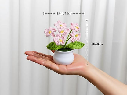 Crochet Flowers Cute Handmade Knitted Potted Flower Plants Gifts for Women Teacher Coworkers Birthday Anniversary Valentines Christmas Decorationsfor Car Dashboard Home Room Office Desk Decor