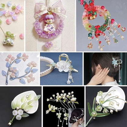 LadayPoa 100pcs Glass Bellflower Beads for Jewelry Making Mixed Color Trumpet Flower Beads Gradient Clear Cute Beads for Bracelets Making Aesthetic Beads Charms for DIY Necklace Decoration Gifts