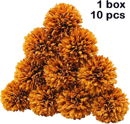 10Pcs Artificial Fake Flower Plants Silk Chrysanthemum Ball Hydrangea Arrangements Wedding Bouquets Decor Home Kitchen Garden Party Table Floral centerpieces DIY(Coffee Brown)