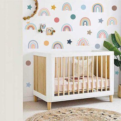 Rainbow Wall Decals for Children Room - 4 Sheets 76Pcs Boho Star & Dots Wall Stickers | Peel and Stick Nursery Decor, Playroom, Classroom | Removable Waterproof Wall Art