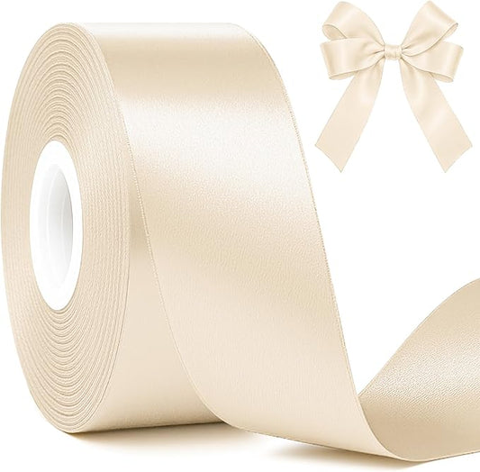 Fullive 1 1/2 Inch Ribbon for Gift Wrapping, 30Yards Cream Ribbon, Polyester Solid Satin Ribbons for Flower Bouquet for Easter Christmas Decorations DIY Hair Bows Wrapping Bouquet Floral Arrangements