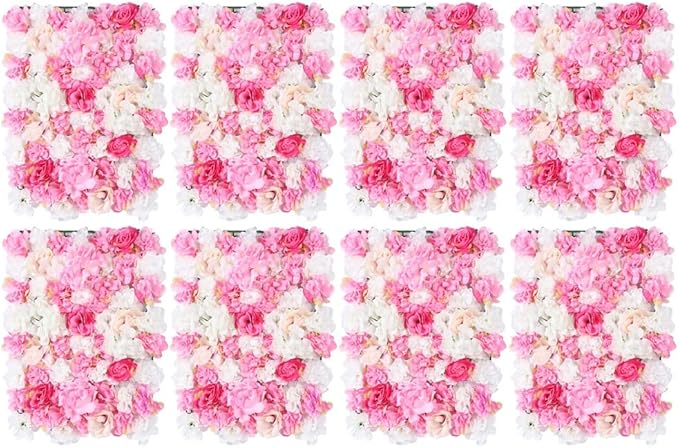 LOYALHEARTDY 8 Pack Artificial Flower Wall Panels 24" x 16" Flower Wall Panel Wall Backdrop Faux Hydrangea and Rose Flower Backdrop Panels for Flower Wall Decor Wedding Party Event Decoration