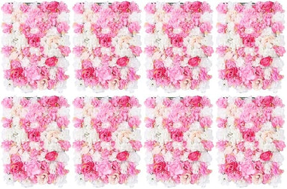 LOYALHEARTDY 8 Pack Artificial Flower Wall Panels 24" x 16" Flower Wall Panel Wall Backdrop Faux Hydrangea and Rose Flower Backdrop Panels for Flower Wall Decor Wedding Party Event Decoration