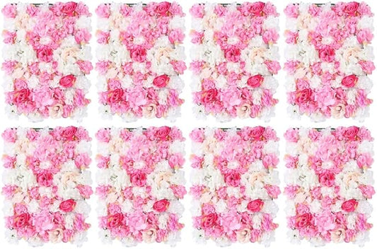 LOYALHEARTDY 8 Pack Artificial Flower Wall Panels 24" x 16" Flower Wall Panel Wall Backdrop Faux Hydrangea and Rose Flower Backdrop Panels for Flower Wall Decor Wedding Party Event Decoration